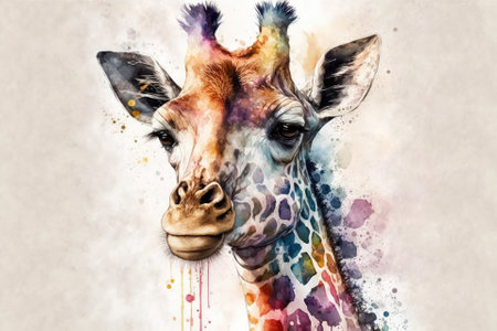 Watercolor look on a cute giraffe. Generative AIの素材