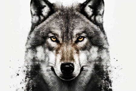 The face of the wolf on a white background. Generative AIの素材