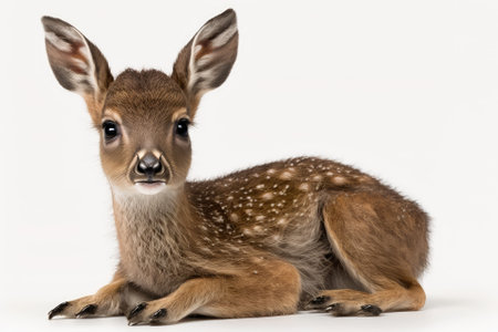 a 15 day old roe deer fawn (Capreolus capreolus) in front of a white background. Generative AIの素材