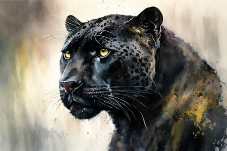 Watercolor picture of a black jaguar. Generative AIの素材