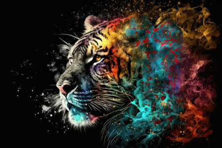 abstract background with a tiger and bright colors. Generative AIの素材