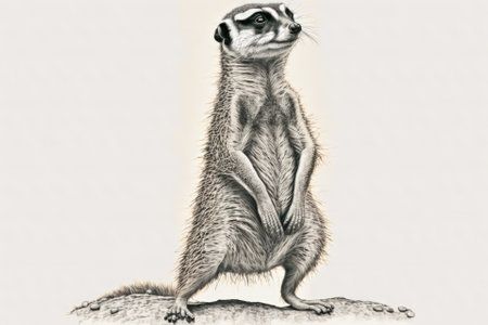 Suricate stood on its back legs and looked around, Suricata suricatta. Generative AIの素材