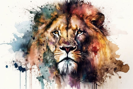 This is a cute lion with a watercolor look. Generative AIの素材