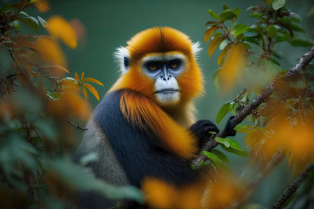 The Golden Monkey, or Cercopithecus kandti, is a beautiful, rare monkey that lives in the forests of Africa. This picture was taken in Mgahinga Gorilla National Park, Uganda. Generative AIの素材