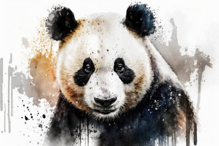 Panda. Animal portrait. A painting with watercolors on a white background. Generative AIの素材