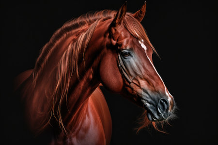 A picture of a red horse on a black background. Generative AIの素材