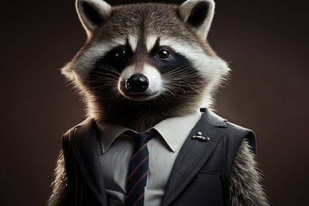 A picture of a raccoon in a suit for work. Generative AIの素材