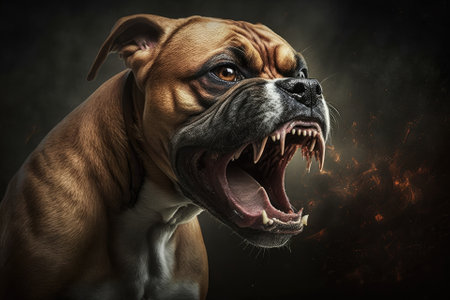 Angry dog bites. Aggressive pet. Generative AIの素材