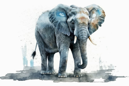 Elephant painted by hand in watercolor on a white background for a brochure, t shirt, invitation card, or postcard. Generative AIの素材