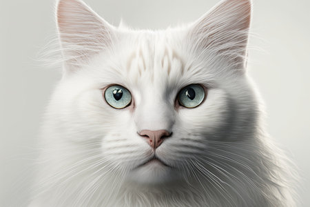 Frontal close up of a white cat against a white background. Generative AIの素材