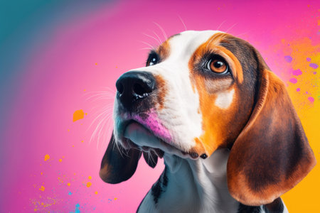 Cute Beagle dog on color background. Generative AIの素材