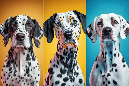 Dogs set against different colored backgrounds. Generative AIの素材