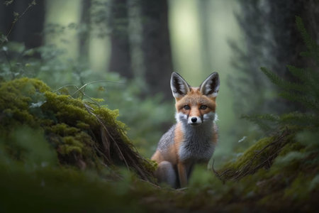 In a forest, a young fox was shot. Generative AIの素材