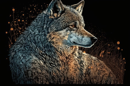 Illustration of a wild wolf. Animal print. Generative AIの素材