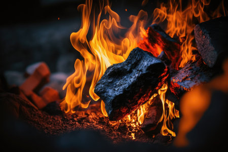 Hot coals in the fire. Generative AIの素材