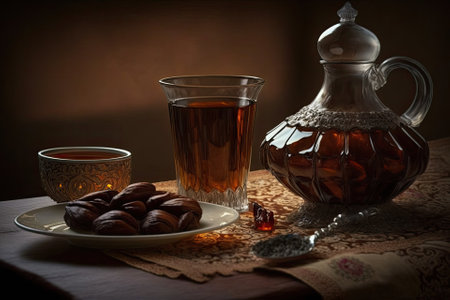 Iftar during Ramadan includes dates and a glass of water. Generative AIの素材