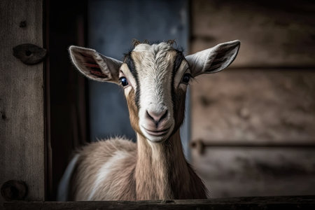 Goats are farm animals. Especially when they are young, they are interesting to watch. portrait recording. Generative AIの素材
