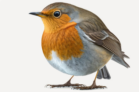 Isolated Robin (Erithacus rubecula) on white background. Generative AIの素材