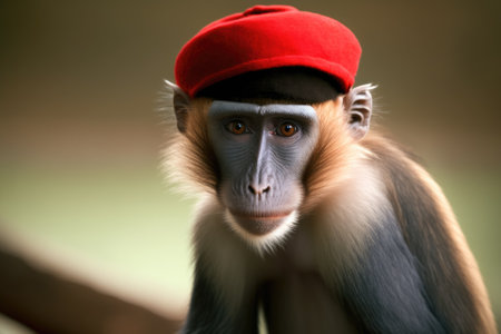 Mangabey with a Red Cap (CERCOCOCE CERTAIN). Generative AIの素材