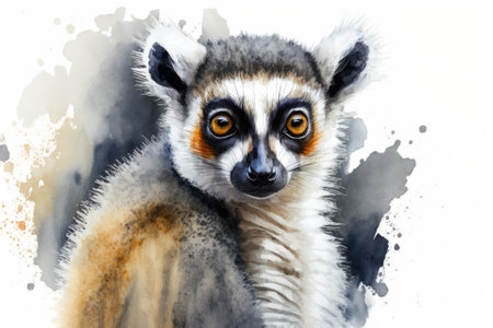Lemur, watercolor drawing, white background, cute animals. Generative AIの素材