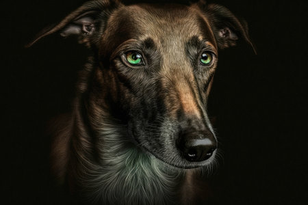 Podenko ibitsenko, ibisan greyhound, ibizan. Hunting dogs breed. A picture of a brown puppy with green eyes that look smart in the dark. Dogs of different breeds. stray dog was left behind. Animals ne. Generative AIの素材