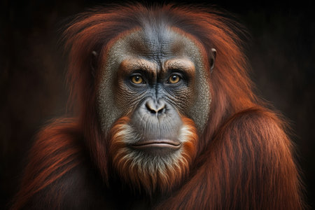 Portrait of A Pogo pygmaeus orangutan from Borneo. Generative AIの素材