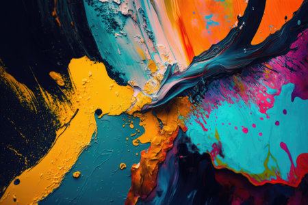 Paint, ink, and abstract. a close up of the artwork. Background of a colorful abstract painting. oil paint with a lot of texture. excellent detailing. Generative AIの素材