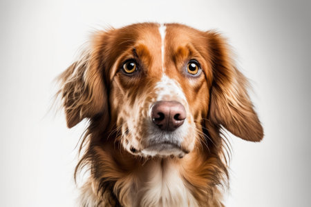 Portrait photography of a beautiful dog breed on a white background. shot studios were made. Funny pet select focus. Pet Lover concept . Pets indoors. Pet care and animals idea. view from the front. Generative AIの素材