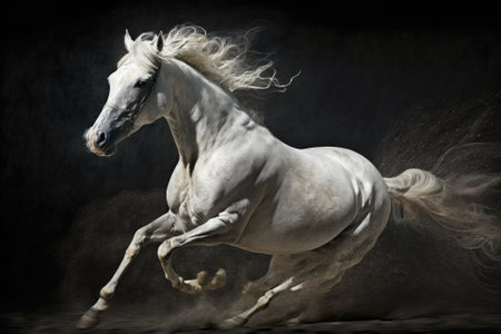 The white horse gallops. Generative AIの素材