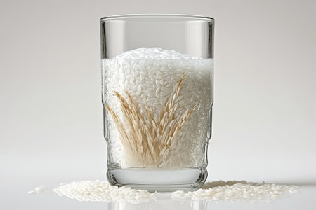 Rice water in a glass against a white background. Generative AIの素材