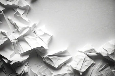 Recycled crumpled white paper texture or paper background for design with copy space for text or image. Generative AIの素材