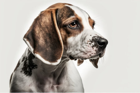 The dog is a Beagle, and the background is white. Generative AIの素材