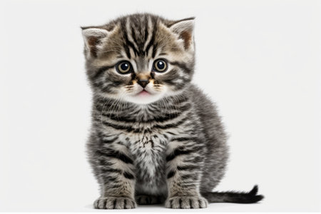 The Scottish kitten is happy and looks at the camera. stand out against a white background. Generative AIの素材