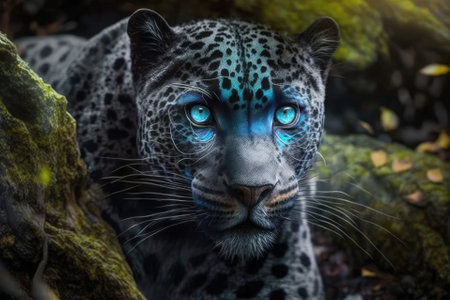 The chameleon like blue bar panther is looking at the camera. Generative AIの素材