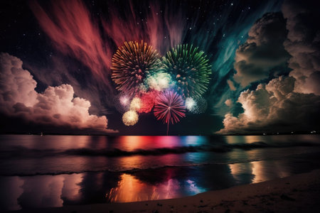 amazing fireworks in the night sky. Generative AIの素材