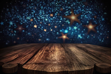 background of stars and a wooden table. Generative AIの素材