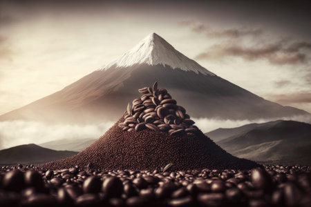 coffee bean mountain in the background. Generative AIの素材