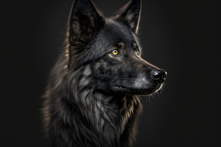 There is a black wolf on a black background. Generative AIの素材