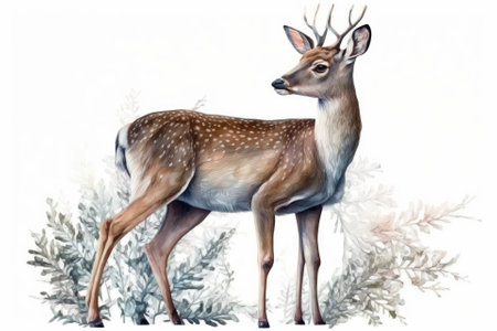 watercolor drawing of a deer. funny fawn for fashion design, print, or poster. Generative AIの素材