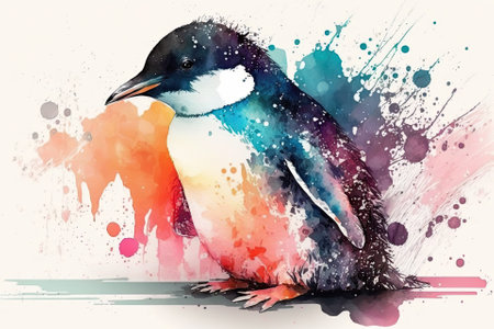 This cute penguin has a watercolor look. Generative AIの素材