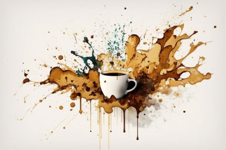 splashes and coffee stains on a white backdrop. Generative AIの素材