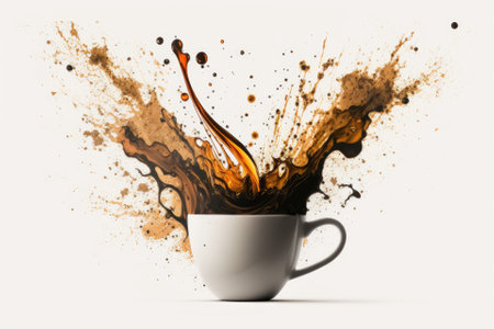 a white background with an image of hot coffee in a white cup is used as the backdrop. Generative AIの素材