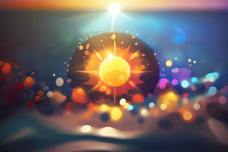 bokeh background with a sun and sea in vibrant colors. Generative AIの素材