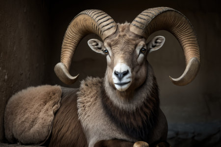 Ovis Amon. a big horned ram. Argali. Generative AIの素材