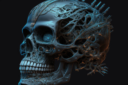 Skull of a human size robot. Generative AIの素材