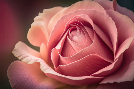On a warm summer day, macro shot of a blooming pink rose flower. Summertime photo of a garden rose with pink petals. Rose colored floral background. Generative AIの素材