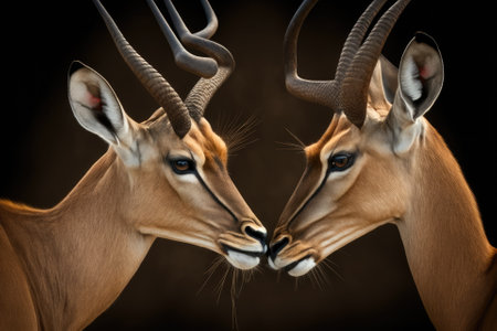 Love from an impala ( Aepyceros melampus ) During the rutting season, two male impalas have a private moment together. Both good and bad. Generative AIの素材