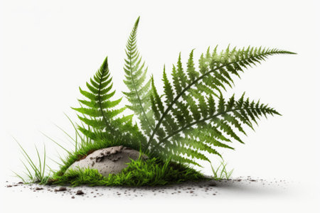 Isolated fern and grass on a white background. Generative AIの素材
