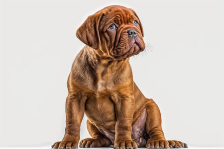 The puppy dog Bordeaux is sitting in front. stand out against a white background. Generative AIの素材