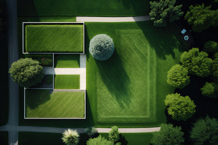 Green grassy ground, overhead view of a lawn. Generative AIの素材